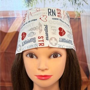Nurse Print  Scrub Cap - White with Red & Blue Accents